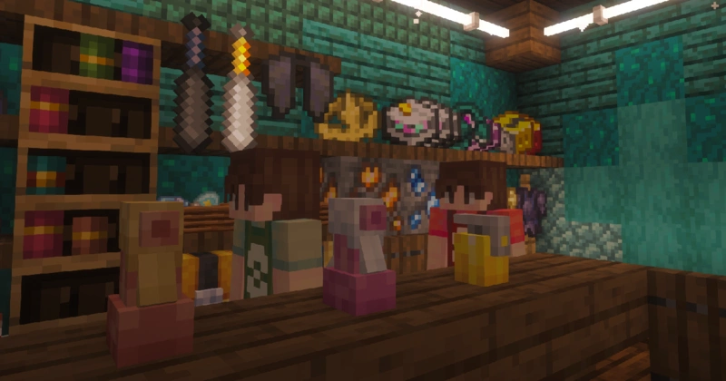 Potion Blocks placed at a Shop on the Roanoke Cobblemon Server